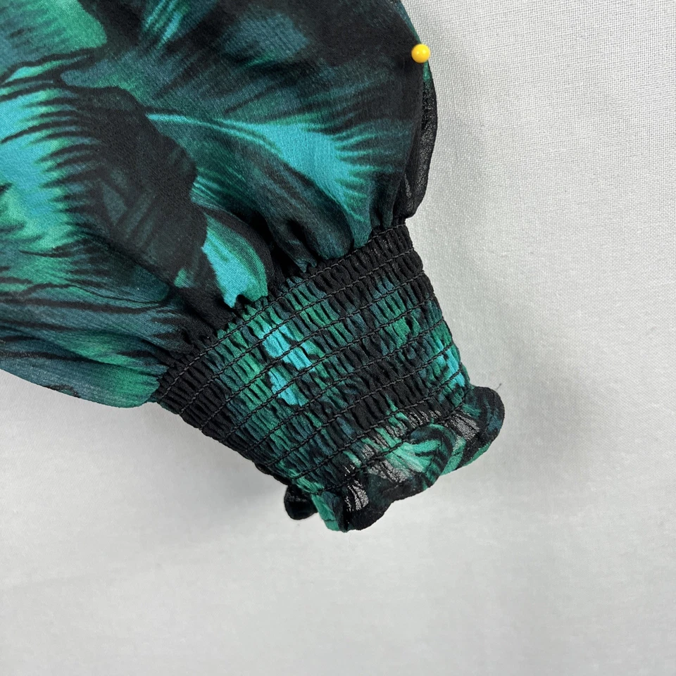 Vestido de gasa White House Black Market talla 8 midi con volantes dobladillo floral verde Foto 3 de 4