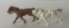 2 Plastic Horses Textured, Holes for Cowboy/Indian Brown  White Toy Vintage