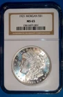 1921-P U.S. MORGAN SILVER DOLLAR - KM#110 - NGC SLABBED - MS65