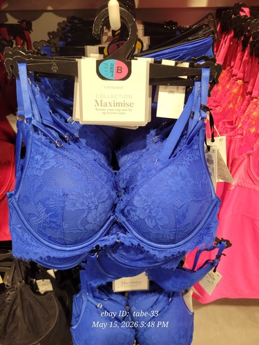 Primark 2 sizes bigger boost Maximise Lace Bra Push Up Cup  THICK Pad Cobalt - Picture 4 of 7