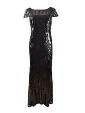 Calvin Klein Women's Cap-Sleeve Sequined V-Back Gown