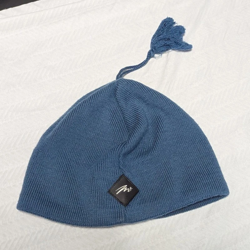 Vintage Y2K Merkley Headgear A Racers Edge Beanie Blue Knit Tasseled Unisex - product detail image 3