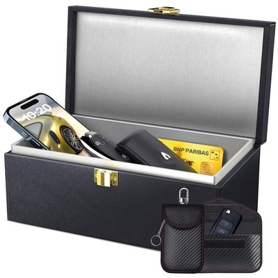 Faraday Box for Car Keys with 2 Carbon Fiber Pouches
