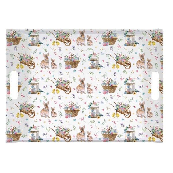 Serviertablett Spring Bloom Hasen Und Blumen Mit Griffen 38X27Cm Easy Life-image