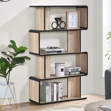 Kings Brand Furniture 4-Tier Display Book Shelf Bookcase Shelving Unit Oak/Black