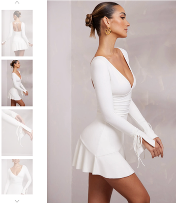 Oh Polly Lilah Long Sleeve Ruched A-Line Mini Dress In White US 6 UK 10 NWT
