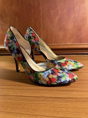 Anne Klein ZYA d'Orsay Classy Pumps Heels Green Multi Satin Fabric Size 8M