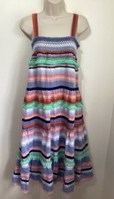 ONLY blue striped shirred smock tiered a line midi dress 10 38 cotton boho folk