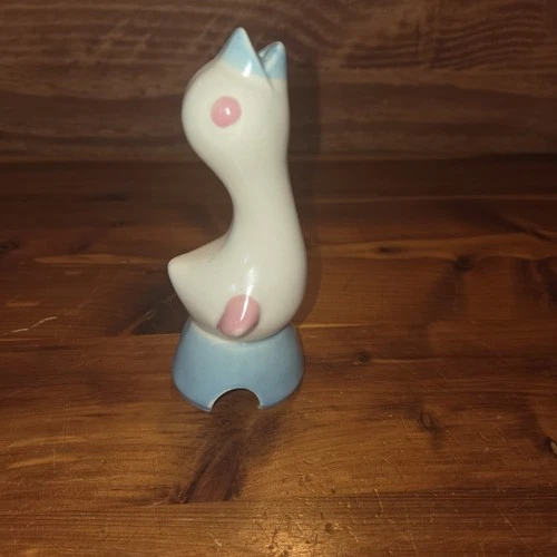 Vintage MCM Shawnee Pottery Pie Bird Vent  5” Blue Pink White Bird
