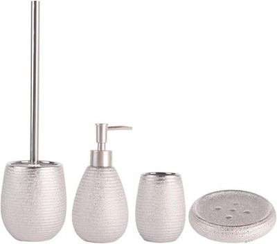 MSV Badezimmer Set, 4-teiliges Badzubehör aus Keramik Oman, Seifenspender, WC 