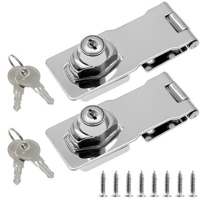 Jiozermi 2 Pack 4 Inch Hasp Locks, Stainless Steel, Chrome Plated