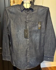 MARC ANTHONY Mens Blue Denim~LS~Chambray Luxury~Slim Fit CASUAL SHIRT-Size L-NWT