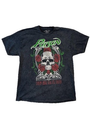 Men's Size 2XL-Poison  Every Rose Has Its Thorns  Black Mineral Wash Tee #0027