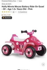 Huffy Minnie Mouse 6V Battery Ride-On Quad Pink Cars Theme 1.5-3 Years