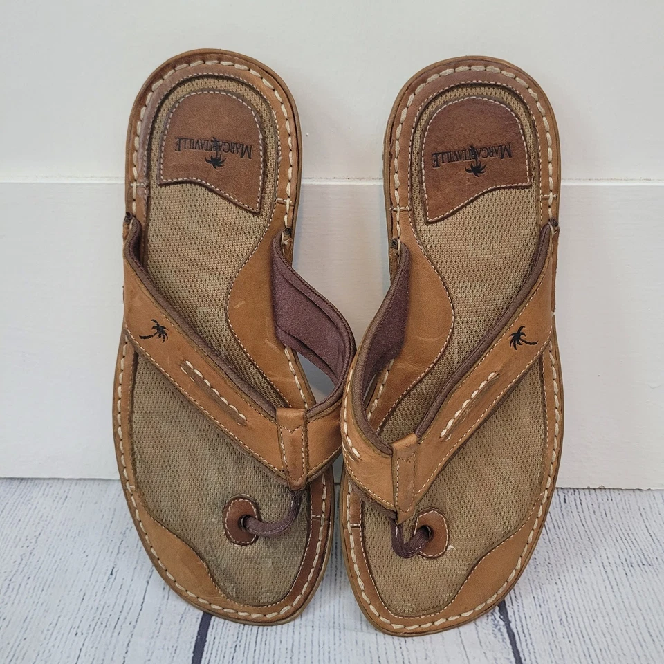 Margaritaville Size 12 Men's Leather Flip Flops Jimmy Buffet Sandals - Image 3 of 4