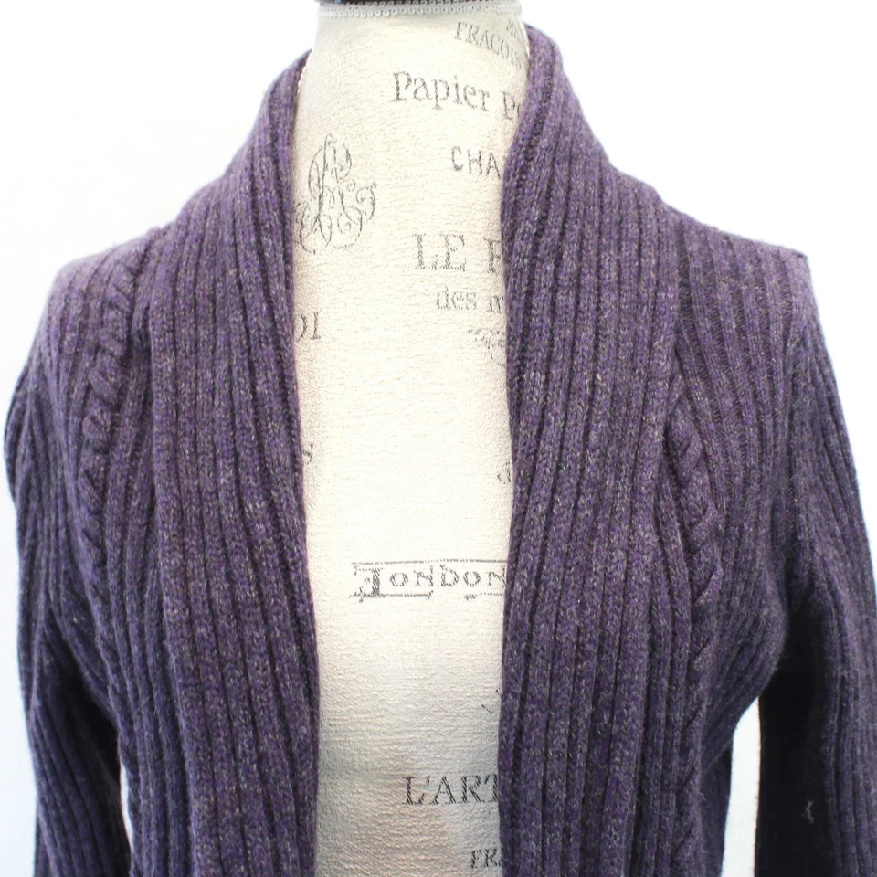 Cárdigan Suéter Grueso Tejido De Colección Anthropologie Y2K Púrpura Frente Abierto Lana M Foto 3 de 4