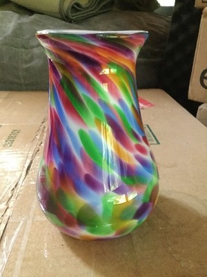 Colorful multi-colored rainbow studio art glass vase hand blown glass vase