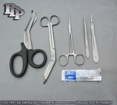 5 PCS FIRST AID EMERGENCY TRAUMA RESPONDER KIT+5 SURGICAL BLADES #20 ...