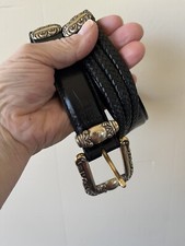Brighton Black Triple Braid Leather  Silver Concho Belt M EUC