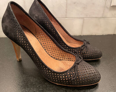 HOBBS Ladies Black Suede Slip On Shoes Heels Size US EU