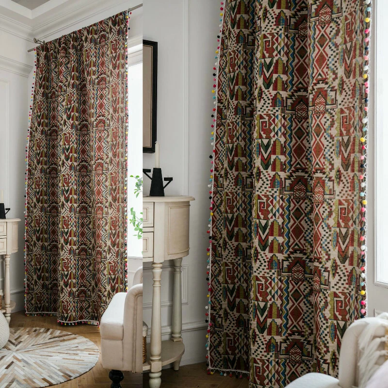 Mezcla Algodón Borla Ventana Cortina Cortina Blackout Varilla Bolsillo Cortinas Floral Nuevo Foto 2 de 4