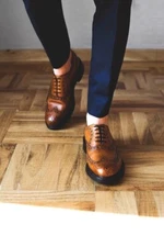 Handmade Shaded Tan Wingtip Lace Up Leather Shoes, Office Shoes, Brogue Shoes