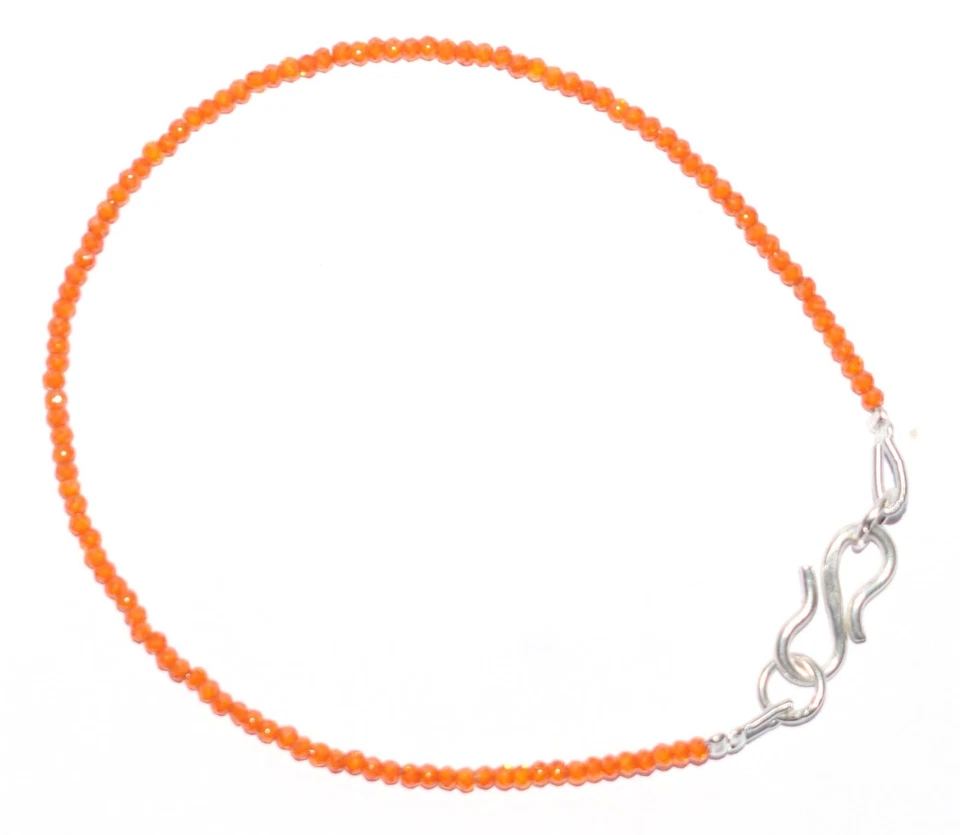 925 Fine Silver Orange Zircon Gemstone 2 mm Round Beads 10" Strand Bracelet G-19 - Image 3 of 4