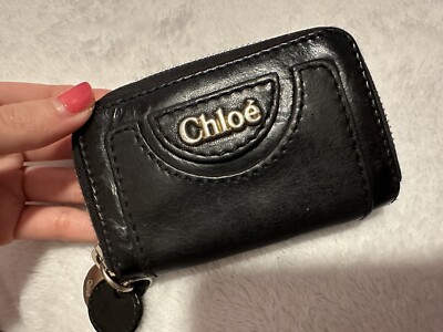 Chloe Small Zipper Key Wallet Black Leather 