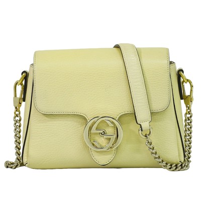 GUCCI Interlocking G 607720 Leather Shoulder Crossbody Bag Creme Gold