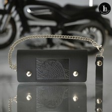 Leather Men Motorcycle Trucker Biker Chain Wallet With Inside Zipper, Black