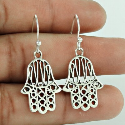 Solid 925 Sterling Silver Hamsa Dangle Earrings For Women Girls