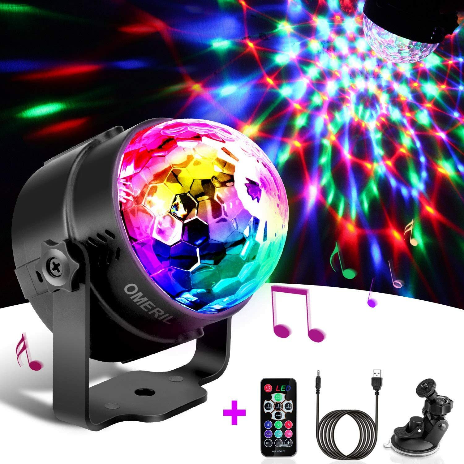 Boule à facette disco RGB 7 couleurs et lampe de scène musicale
