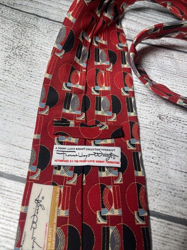 Frank Lloyd Wright Krawatte 100 % Seide rot geometrisch - Bild 5 von 7
