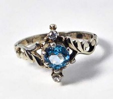 Blue Topaz gemstone Retro vintage filigree scroll sterling silver ring size 8