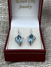 Blue Topaz Earrings Marquise Cut 2.2 Ct Total Weight 14 Kt. White Gold Setting