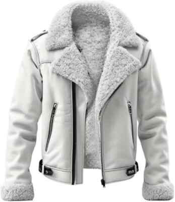 Men's White RAF B3 Shearling Sheepskin Leather Bomber Aviator Jacket Coat