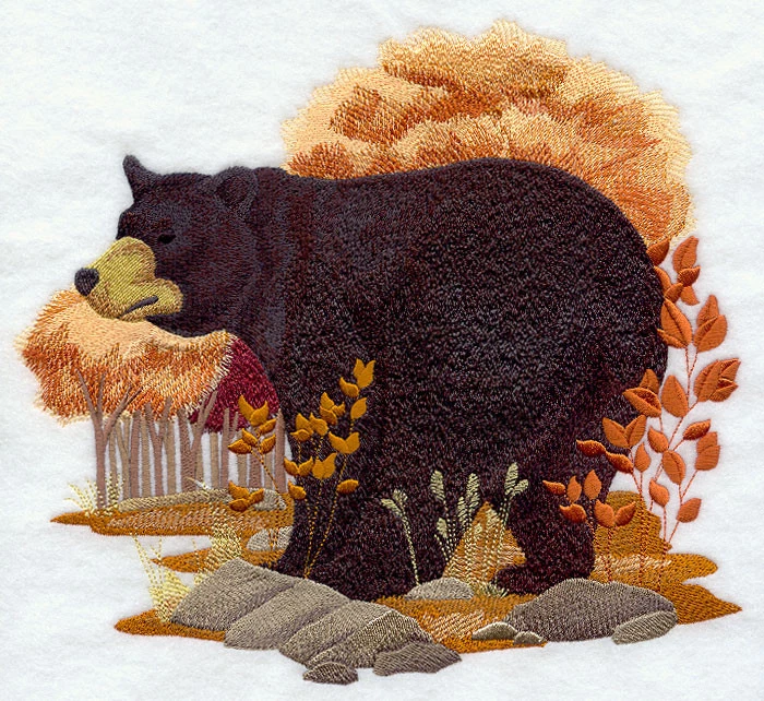 BEAR IN AUTUMN Gorgeous SET OF 2 BATH HAND TOWELS EMBROIDERED BY LAURA