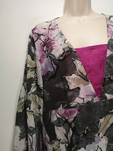Oliver Jung Paris Purple / Grey Floral Short Sleeve Top - RRP £120 - Size 18 - Picture 4 of 11
