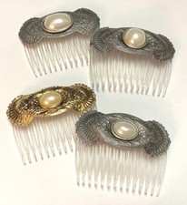 Vintage Plastic Metal Hair Comb Faux Pearl Gold Silver Victorian Edwardian Style