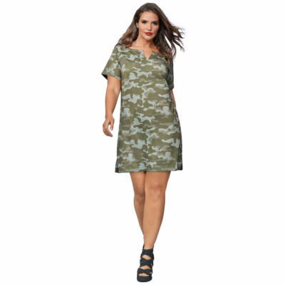 Women Printed T-Shirt Dress Camouflage Size Large item