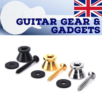 UK LAGER 2 x Kegel/Horn-Typ Gitarrengurt Knöpfe-Gold, Silber oder Schwarz + Befestigungen