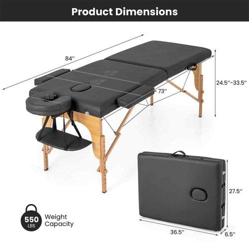 84 In. Portable and Foldable Massage Salon Spa Facial Care Tattoo Bed - Picture 5 of 11