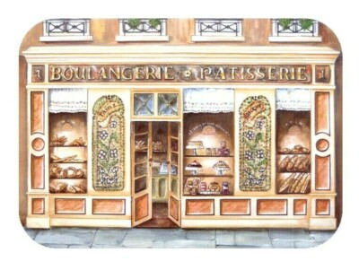 TORCHONS & BOUCHONS, SET OF 6, LA BOULANGERIE  FACADE PLASTIC COATED PLACEMATS