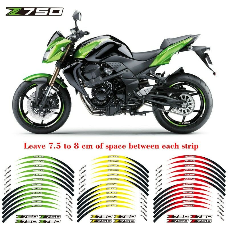 For Kawasaki Z750 04-11 RIM STRIPES MOTORCYCLE WHEEL DECALS TAPE