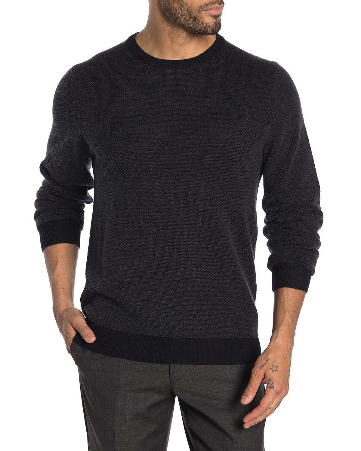 Мужской свитер с круглым вырезом из смеси мериносовой шерсти Toscano небольшого размера темно-синего цвета