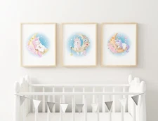 Set of 3 8x10 Unframed Unicorn  Nursery Art Prints