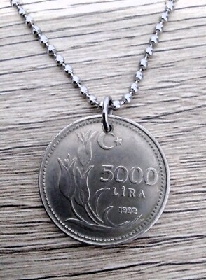 Coin  based Pendant - Turkey -100 or 5000 Lira -Your choice