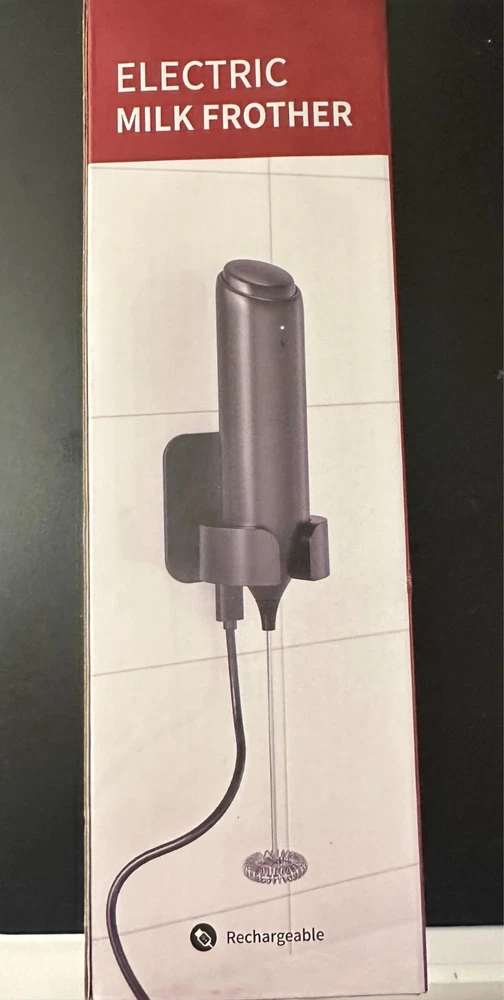 Milk Frother Handheld with Wall Mounted Stand USB Rechargeable Drink Mixer-Black