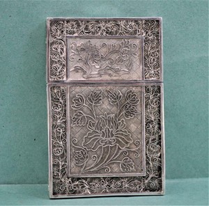Antique 19 c Chinese Export Silver Card Case Flower Filigree decoration 45 Gr
