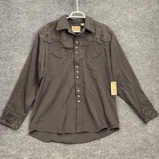 Scully Shirt Men's Sz L Floral Tooled Embroidery Black Snap Button Black P-634